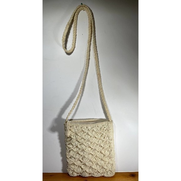 Retro Shoulder Bag Raffia Basket Design Handmade Summer Beach Purse Pearls - Picture 2 of 10